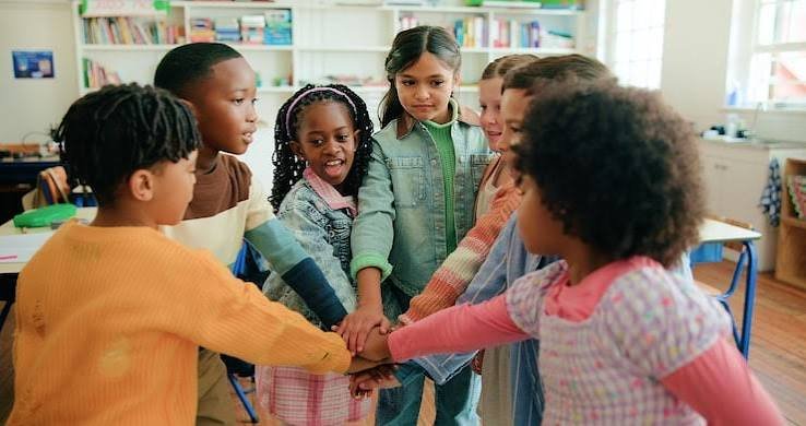 Children joining a community activity